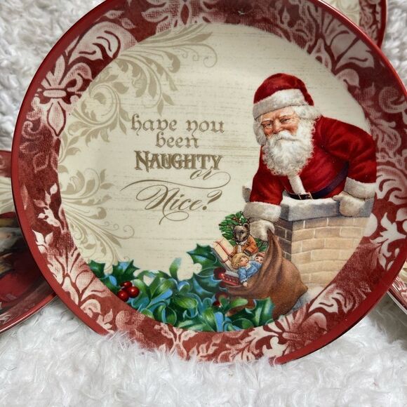 Certified International VICTORIAN SANTA 8" Plate Set 4P Audrey Roberts Christmas - Picture 6 of 14